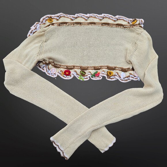 90s Y2K Shrug Cardigan Womens S Crochet flowers Fairy Cottage Grunge Boho Rave - Picture 8 of 12